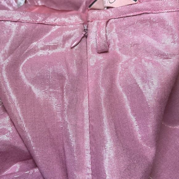 Lisa Ho Pink Metallic Pleated Midi Skirt Womens 2 Pink Party Evening Wear Shiny - Picture 7 of 14